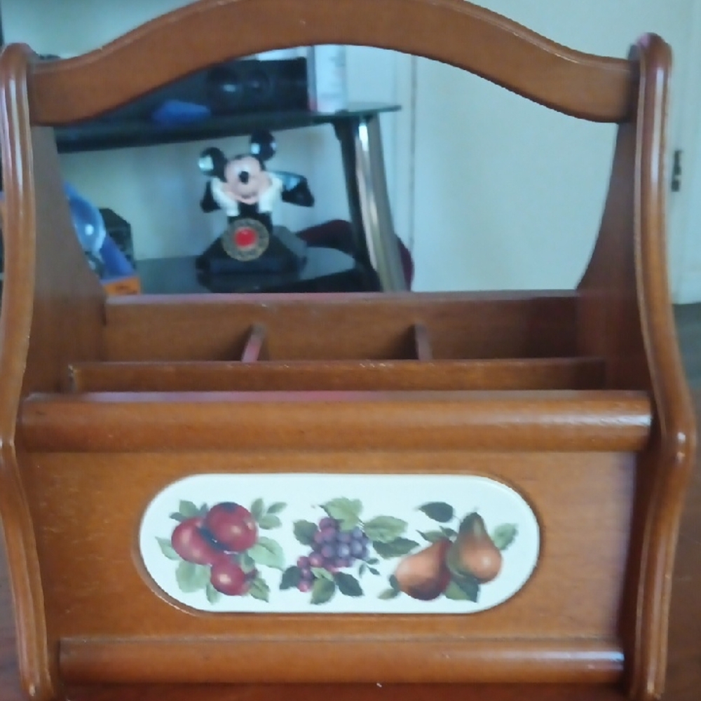 Vintage Napkins & Utensils Holder Wood, Used Good Condition